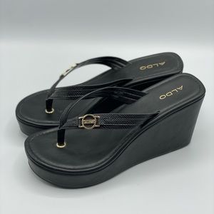 Aldo black platform thong shoes